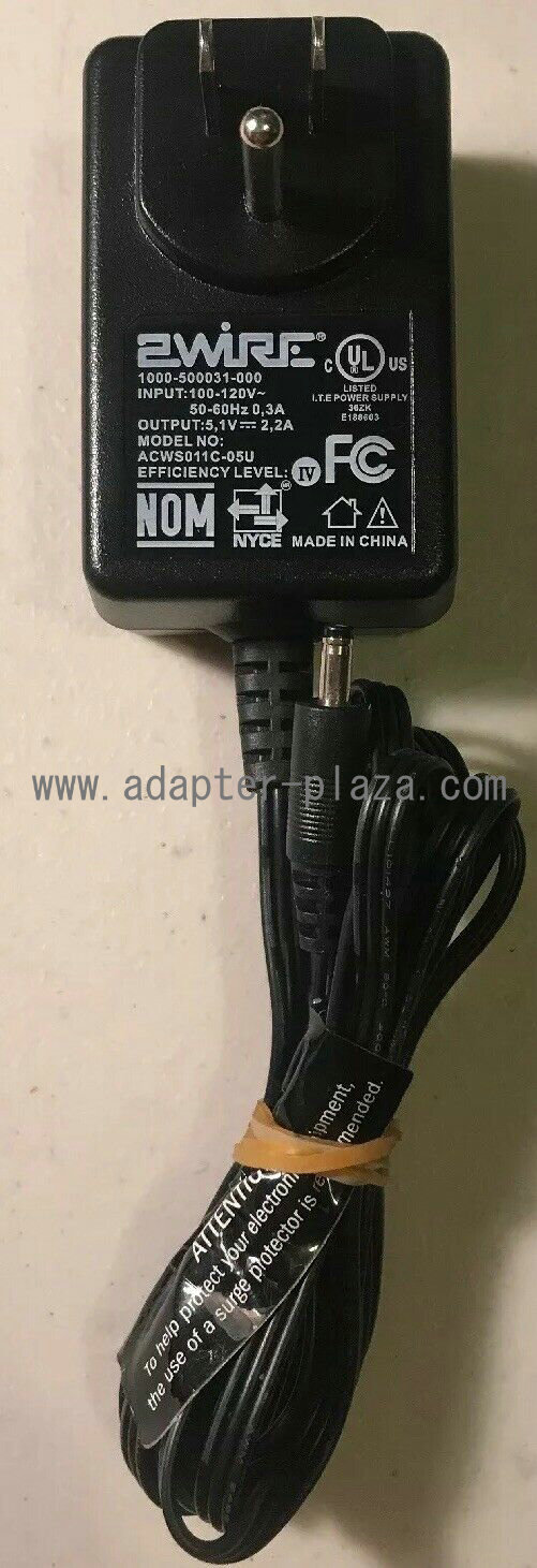 New 2WIRE 5.1V 2.2A AC Adapter ACWS011C-05U 1000-500031-000 Power Supply Wall Plug